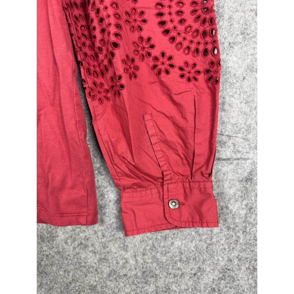 REBECCA TAYLOR LA VIE Top Women's Medium Red Long Sleeve Lace Peasant Cotton *
